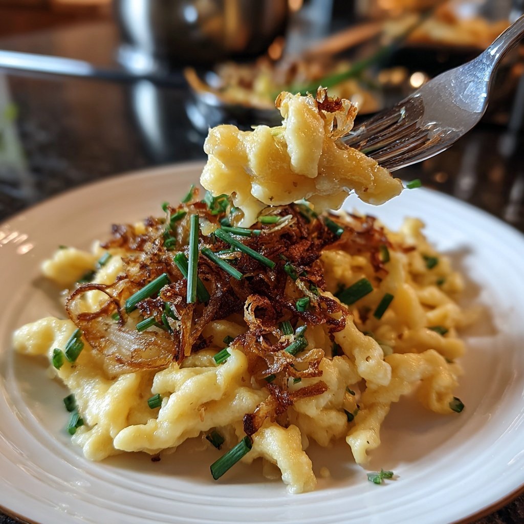 Käsespätzle mit Röstzwiebeln und Schnittlauch