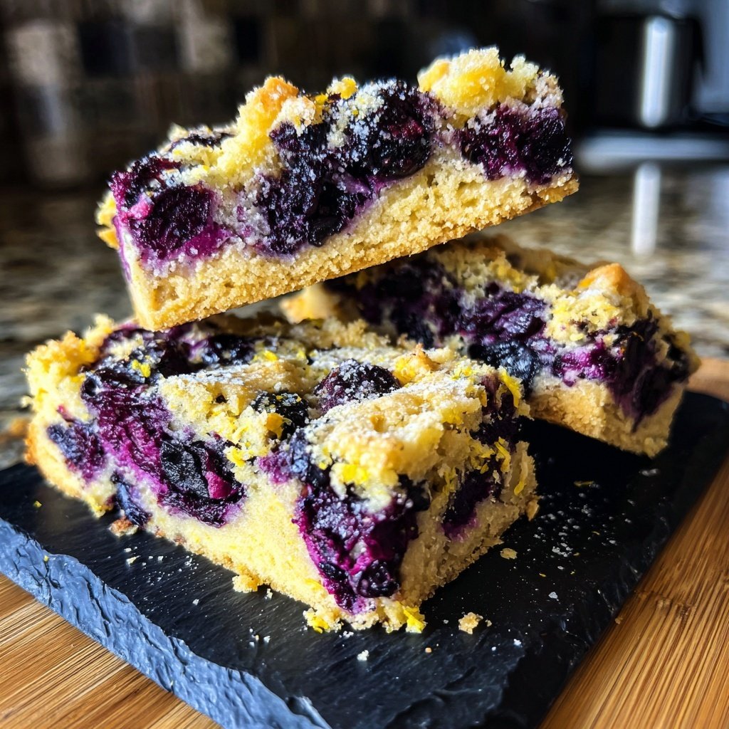 Zitronen Blaubeer Käsekuchen Riegel