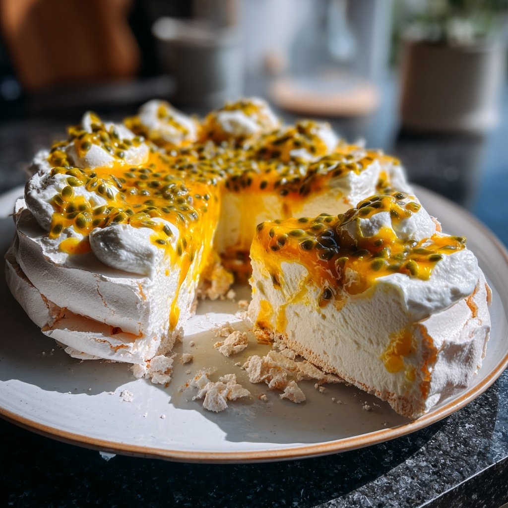 Limoncello Pavlova mit Passionsfrucht