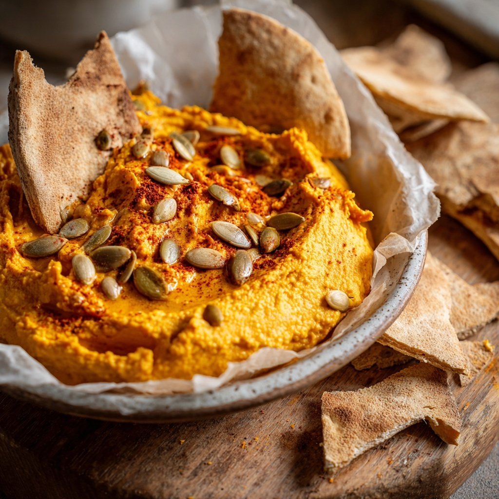Herzhaftes Kürbis Hummus mit Pita