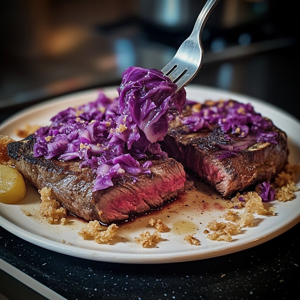 Rotkohl-Steaks mit Kartoffeln