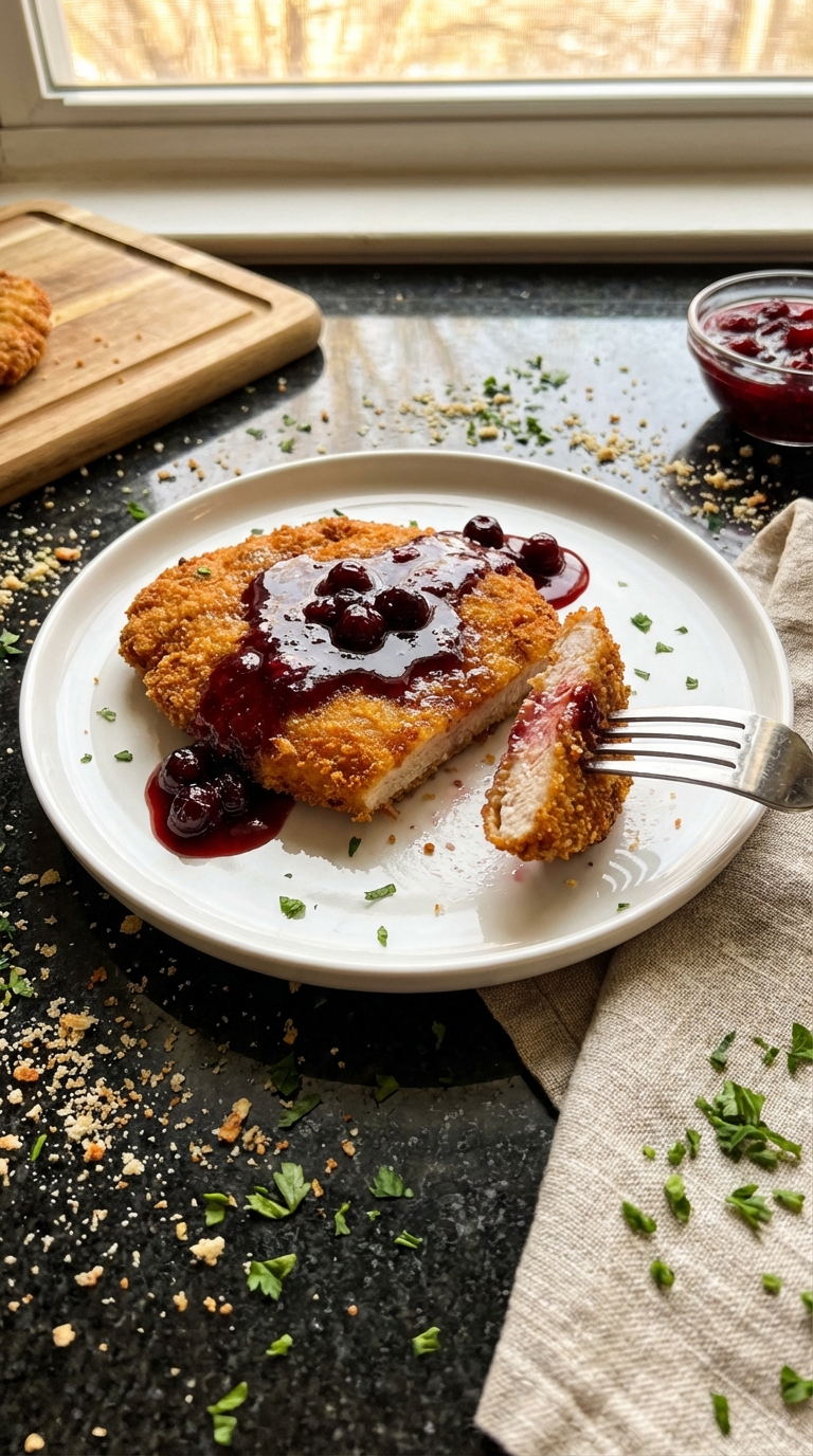Zartes Puten Schnitzel mit Preiselbeeren