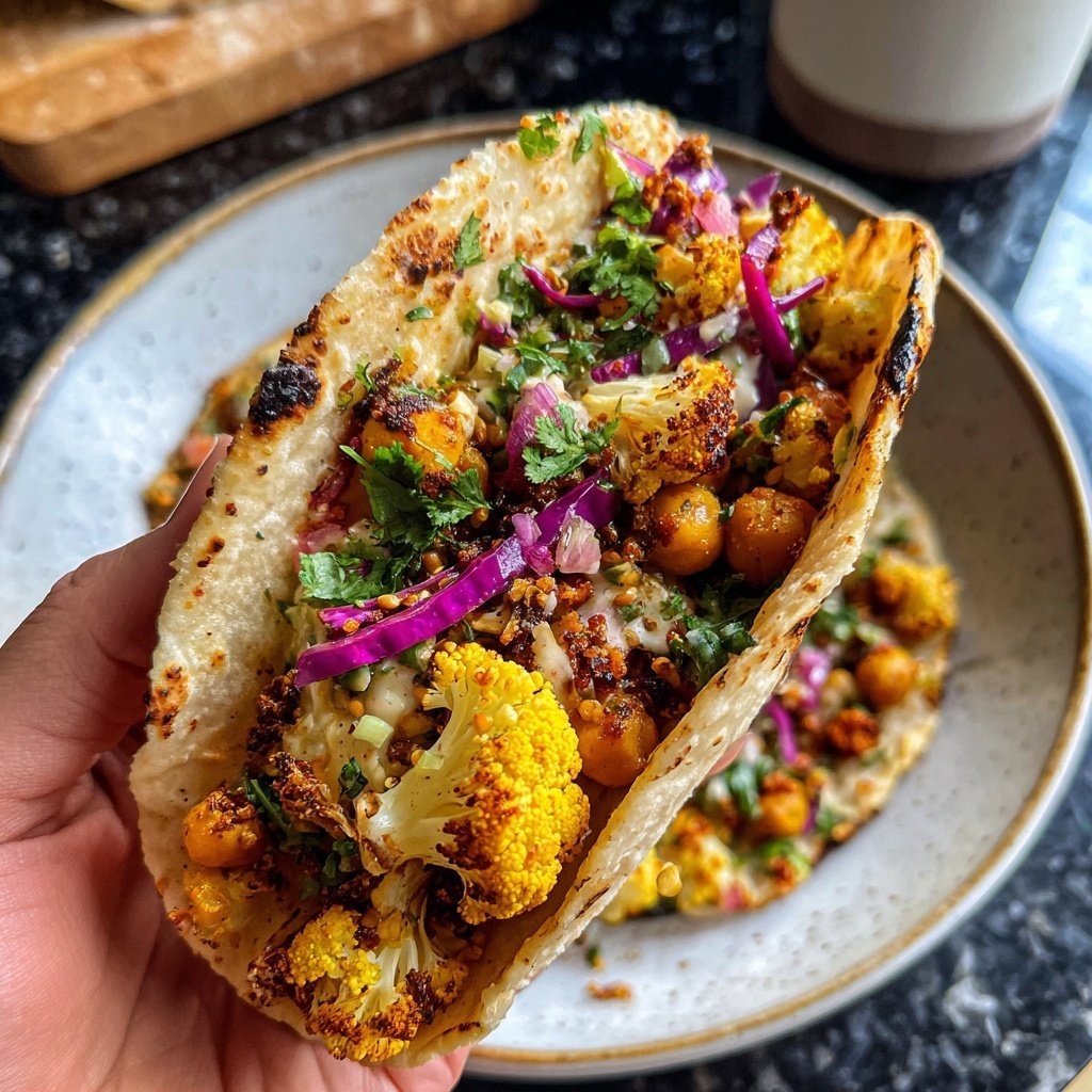 Geröstete Blumenkohl-Kichererbsen-Tacos