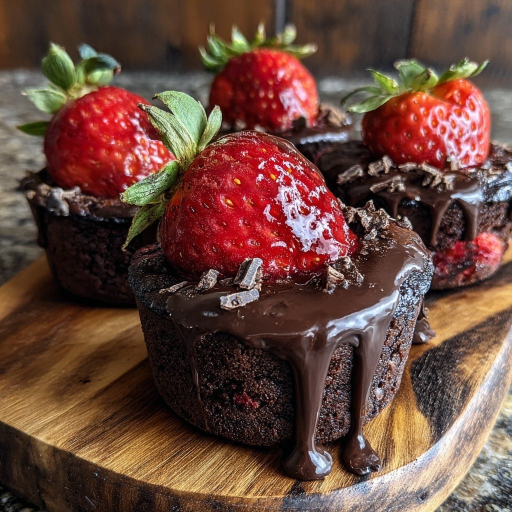Schoko überzogene Erdbeer Cupcakes