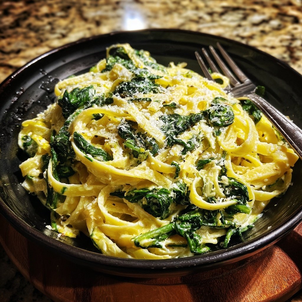 Zitronen Fettuccine mit Spinat