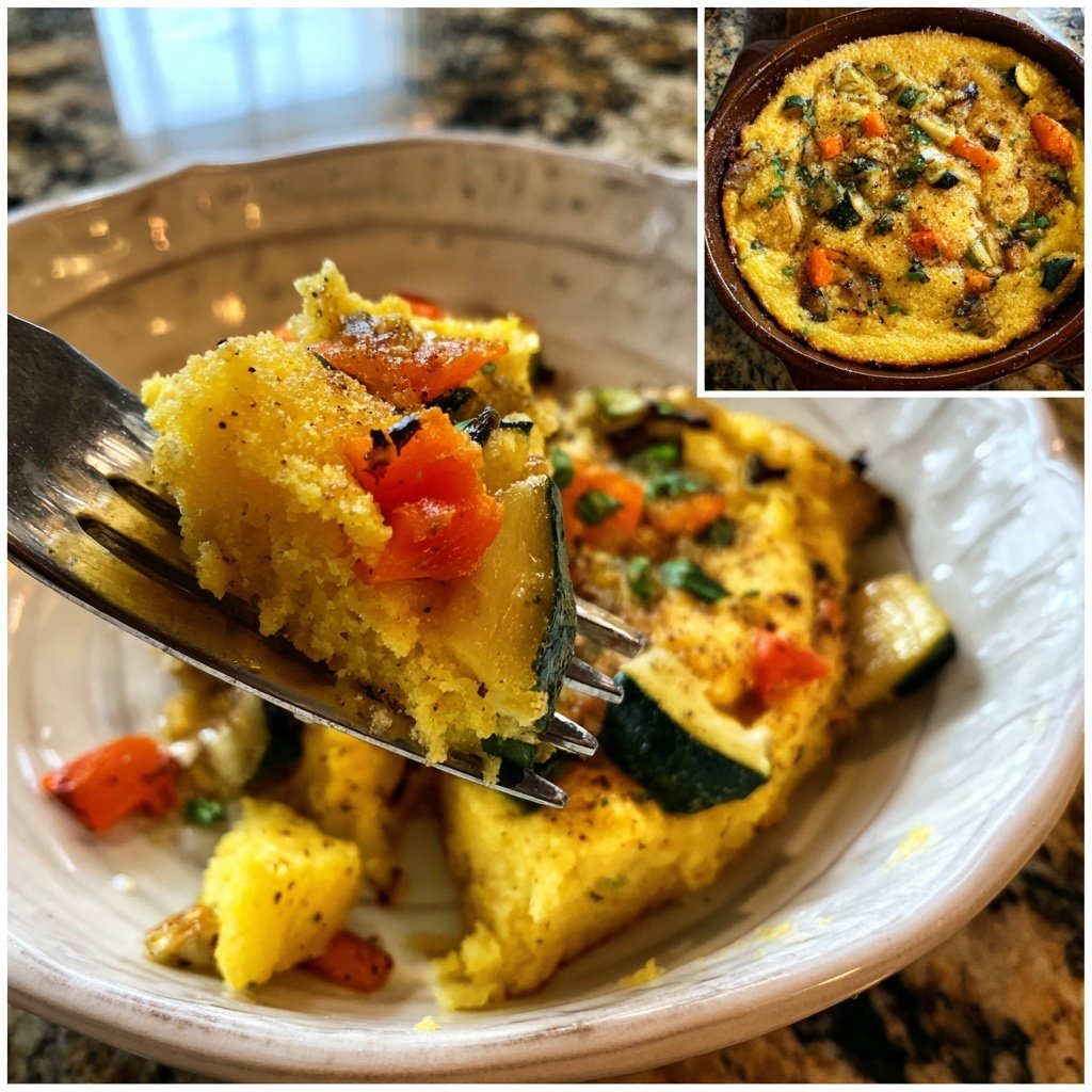 Sahneige Polenta Gebratenes Ei Gemüse